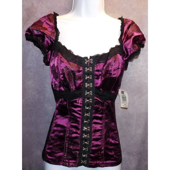 Tripp nyc Tops - Y2K Discontinued Tripp Purple Brocade Gothic Boned Top NWT